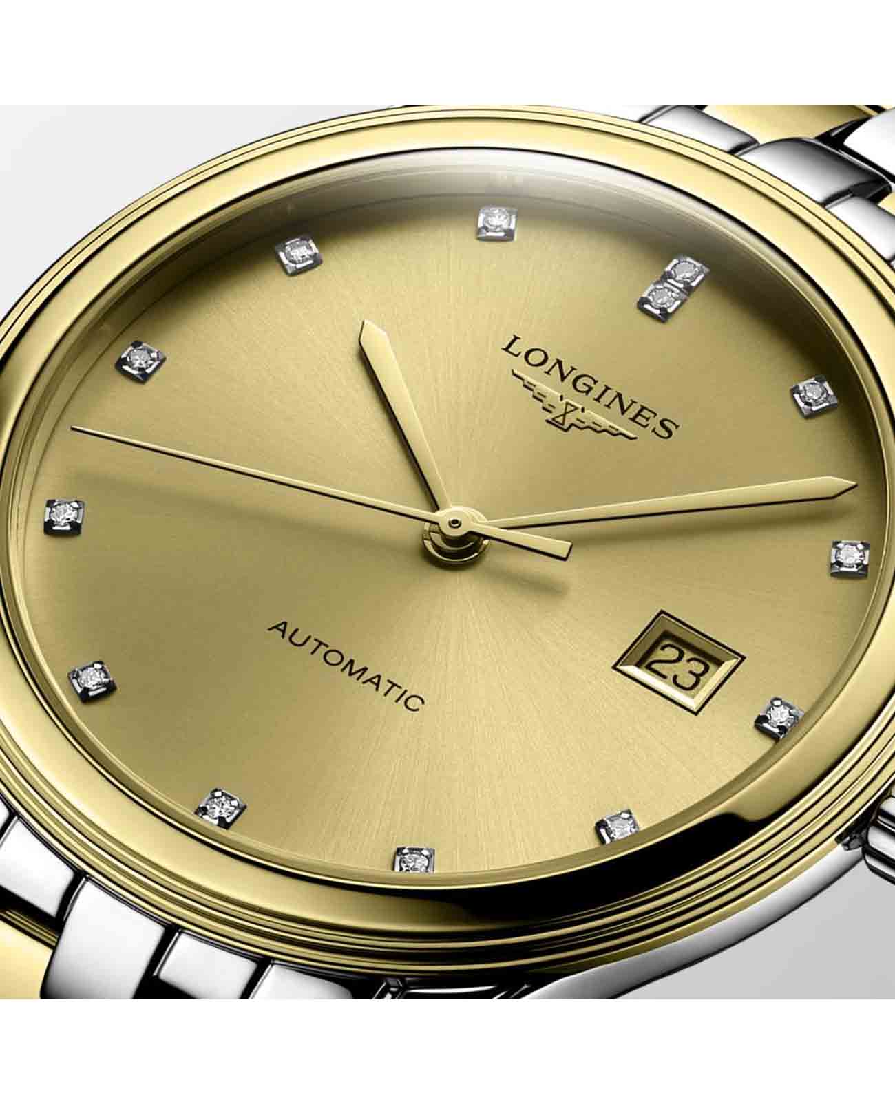 Longines Longines Flagship L4.984.3.37.7 механические мужские часы часы крупный план золотой циферблата