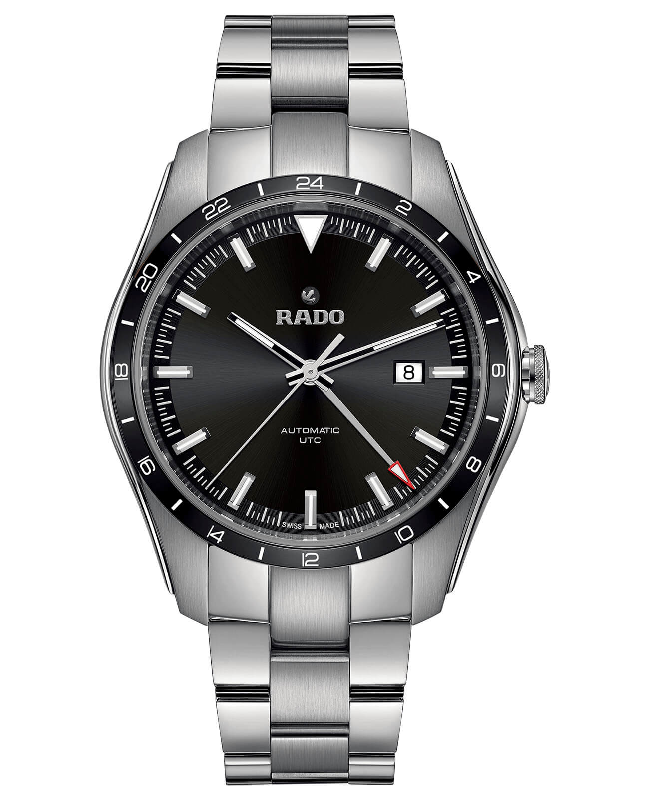 Rado Rado Hyperchrome Automatic UTC R32050153 Automatic R32050153 механические мужские часы черный циферблат, браслет нержавеющая сталь — вид спереди
