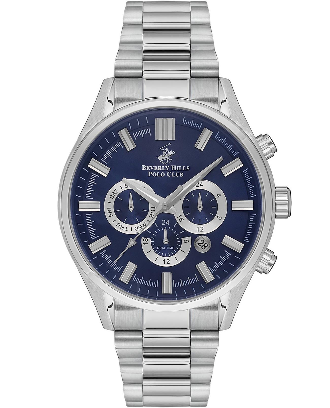 Beverly Hills Polo Club Beverly Hills Polo Club BP3395X.390  BP3395X.390 кварцевые мужские часы синий циферблат, браслет нержавеющая сталь — вид спереди