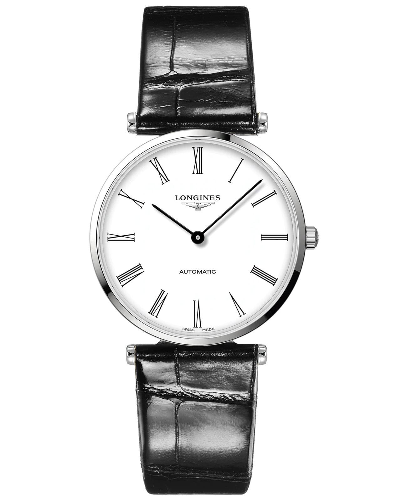 Longines Longines La Grande Classique  L4.918.4.11.2  L49184112 механические мужские часы белый циферблат, браслет кожаный — вид спереди