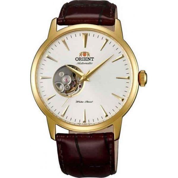 Orient Orient DB08003W (FDB08003W)  FDB08003W механические мужские часы белый циферблат, браслет кожа + текстиль — вид спереди