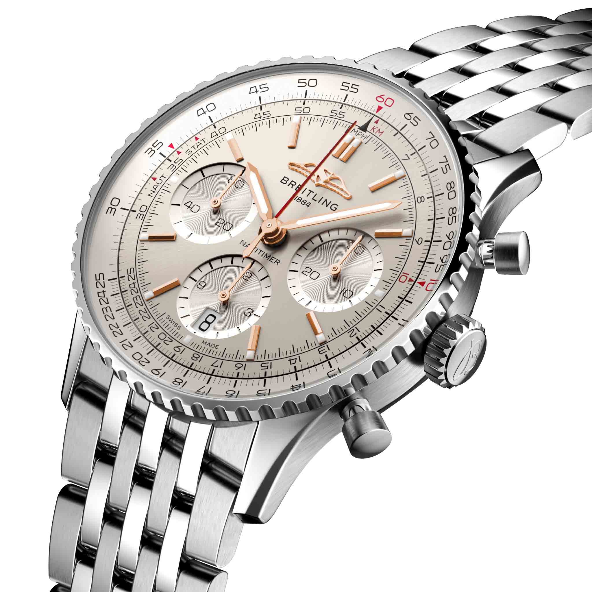 Breitling Breitling Navitimer B01 Chronograph 41 AB0139211G1A1 механические мужские часы часы крупный план белый циферблата