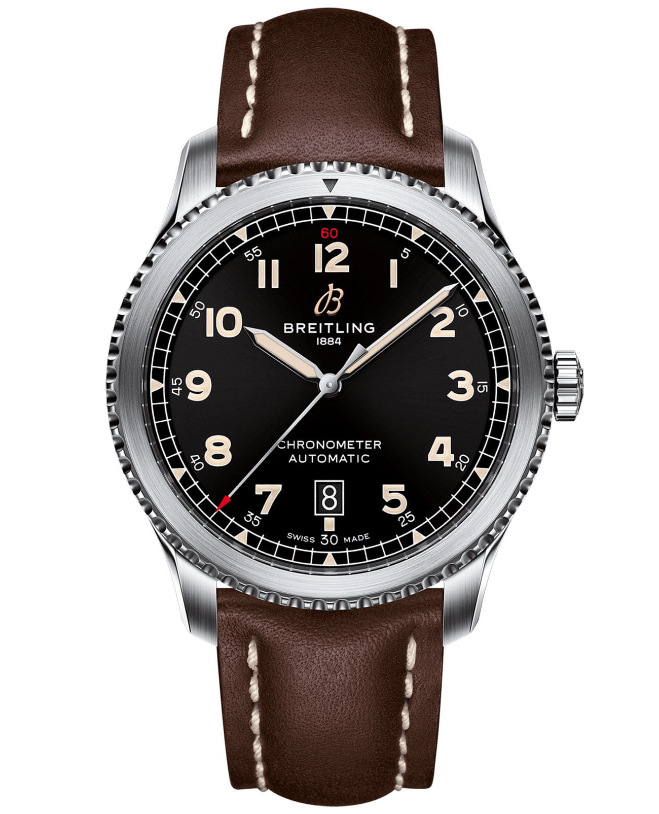 Breitling Breitling Aviator 8 Automatic 41 A17315101B1X3  A17315101B1X3 механические мужские часы черный циферблат, браслет кожаный — вид спереди