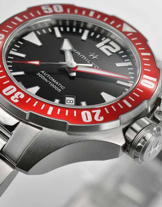 Hamilton Hamilton Khaki Navy Frogman H77725135, khaki navy швейцария мужские часы на браслете нержавеющая сталь боковой вид