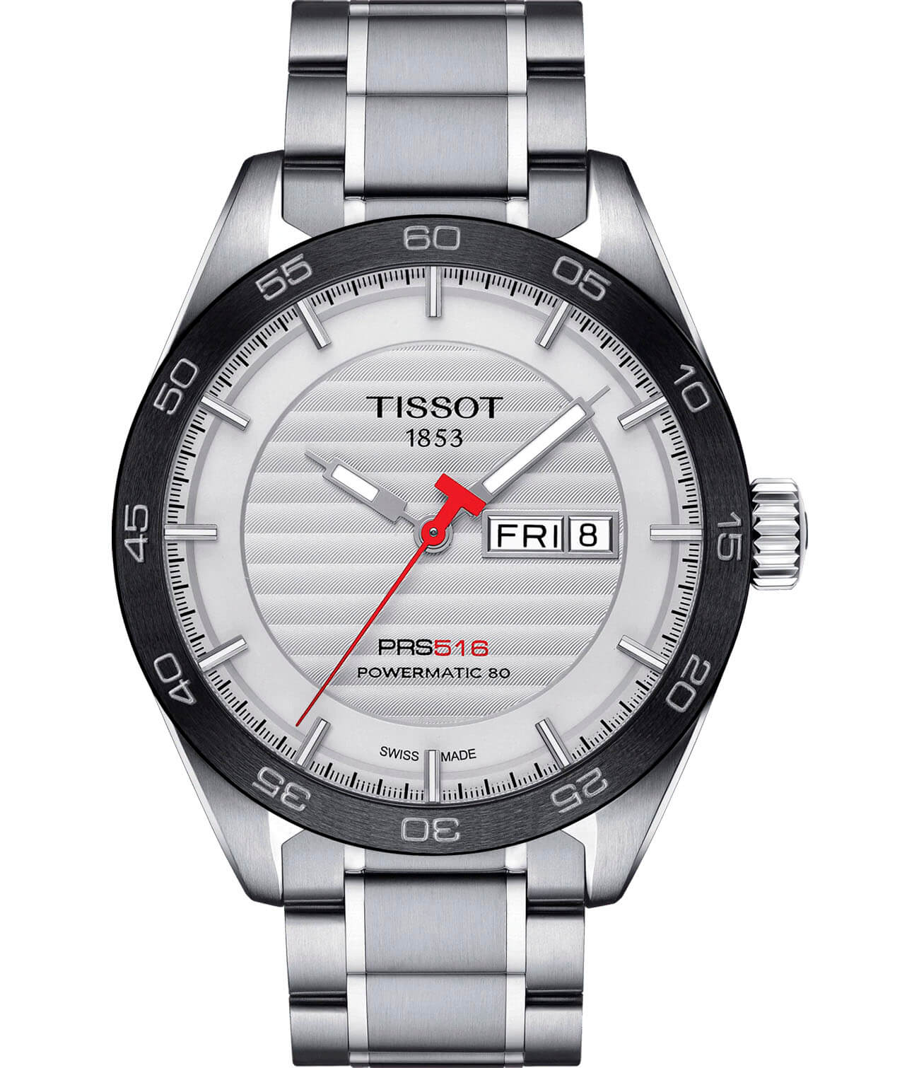Tissot Tissot PRS 516 Powermatic 80 T100.430.11.031.00 PRS 516 T1004301103100 механические мужские часы белый циферблат, браслет нержавеющая сталь — вид спереди
