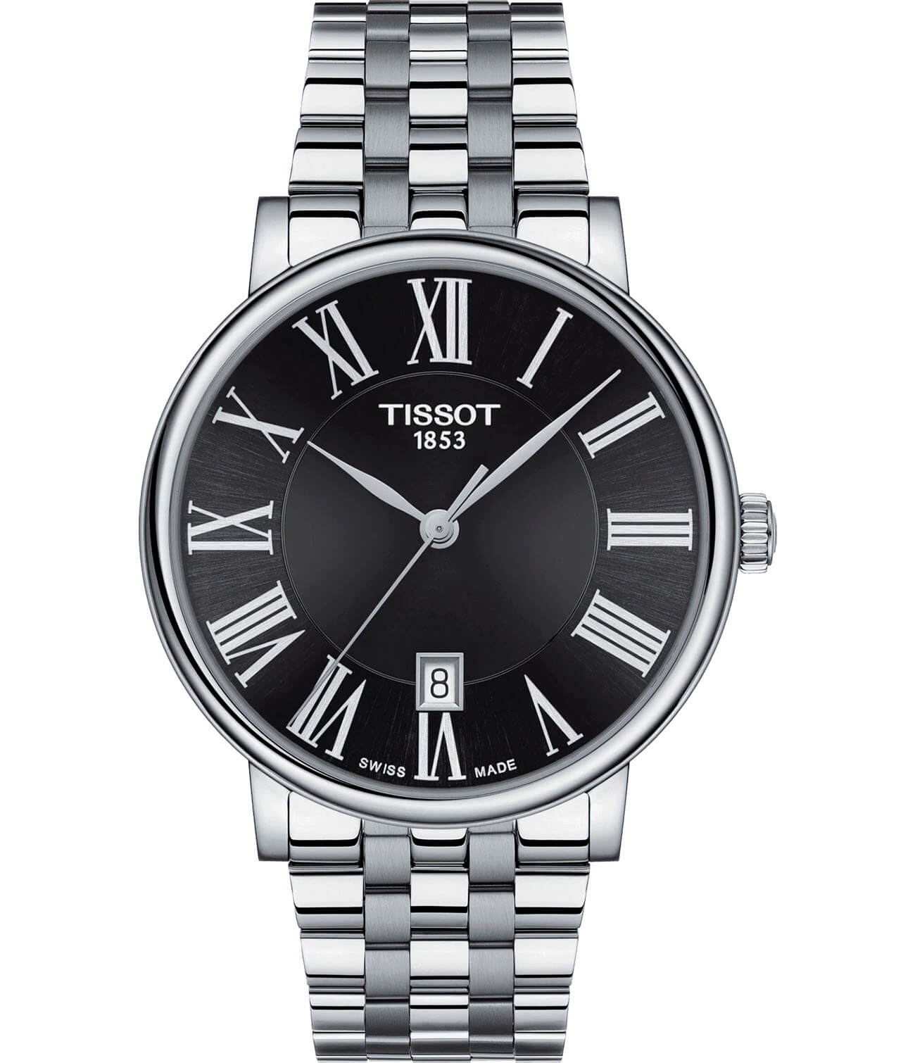 Tissot Tissot Carson Premium T122.410.11.053.00 Carson T1224101105300 кварцевые мужские часы черный циферблат, браслет нержавеющая сталь — вид спереди