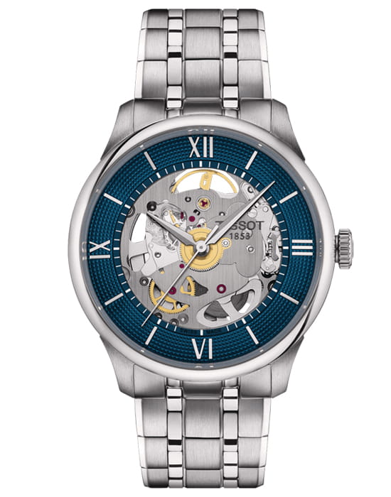 Tissot Tissot Chemin des Tourelles Squelette T139.836.11.048.00 Chemin des Tourelles T1398361104800 механические мужские часы серебристый циферблат, браслет нержавеющая сталь — вид спереди