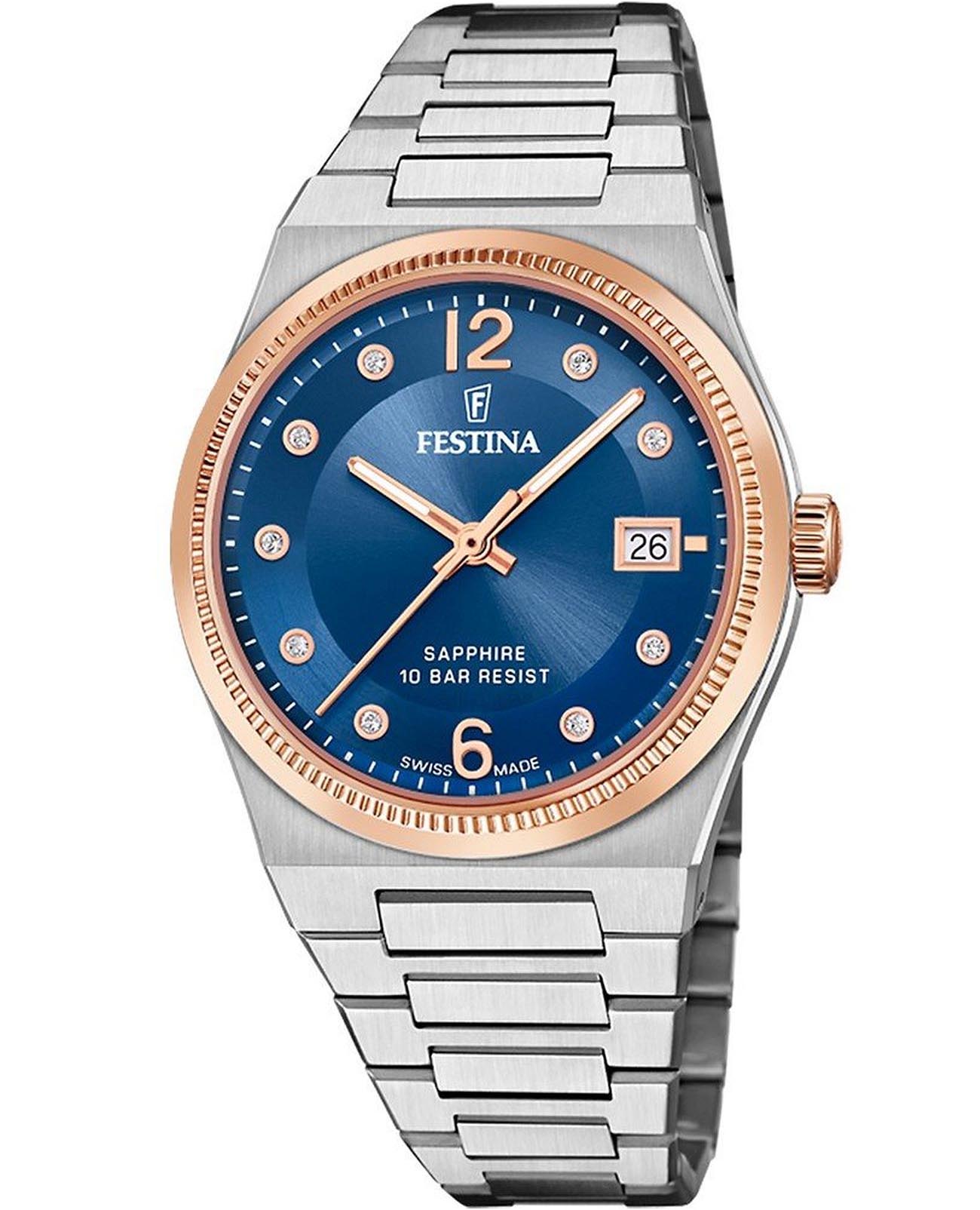 Festina Festina Classics F20037/2  F20037/2 кварцевые женские часы синий циферблат, браслет нержавеющая сталь — вид спереди
