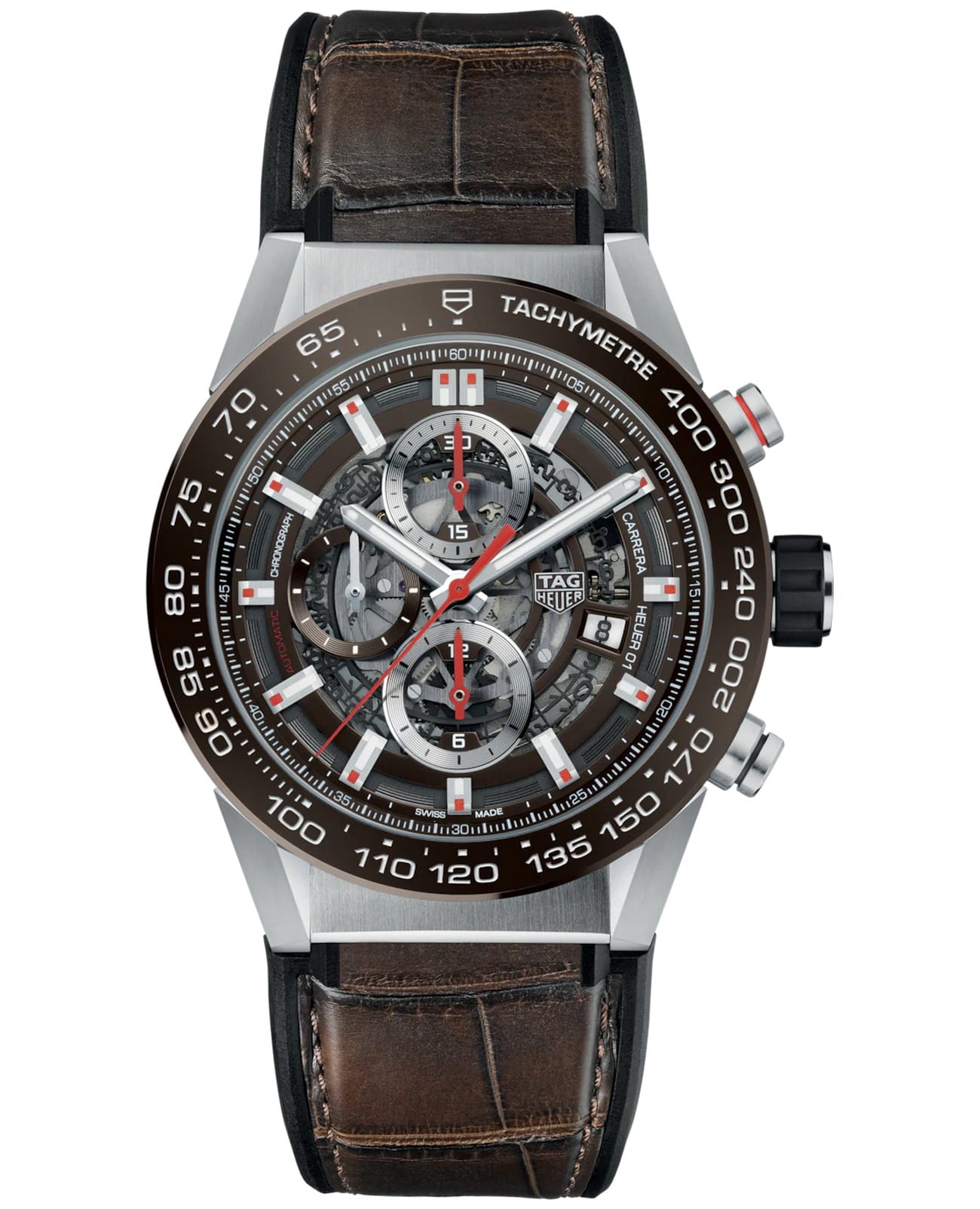 TAG Heuer TAG Heuer Carrera CAR201U.FC6405  CAR201U.FC6405 механические мужские часы коричневый циферблат, браслет кожаный — вид спереди