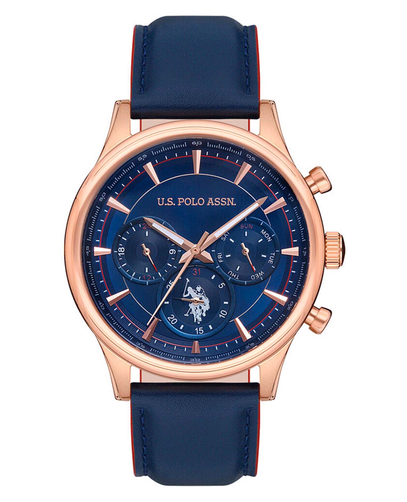 U.S. Polo Assn. U.S. Polo Assn. Crossing USPA1010-06  USPA1010-06 кварцевые мужские часы синий циферблат, браслет кожаный — вид спереди