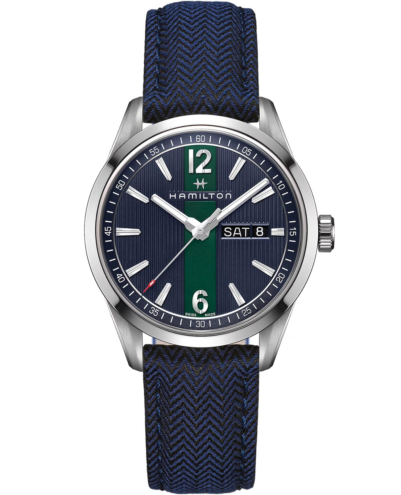 Hamilton Hamilton Broadway Day Date Quartz H43311941  H43311941 кварцевые мужские часы  циферблат, браслет тканевый — вид спереди