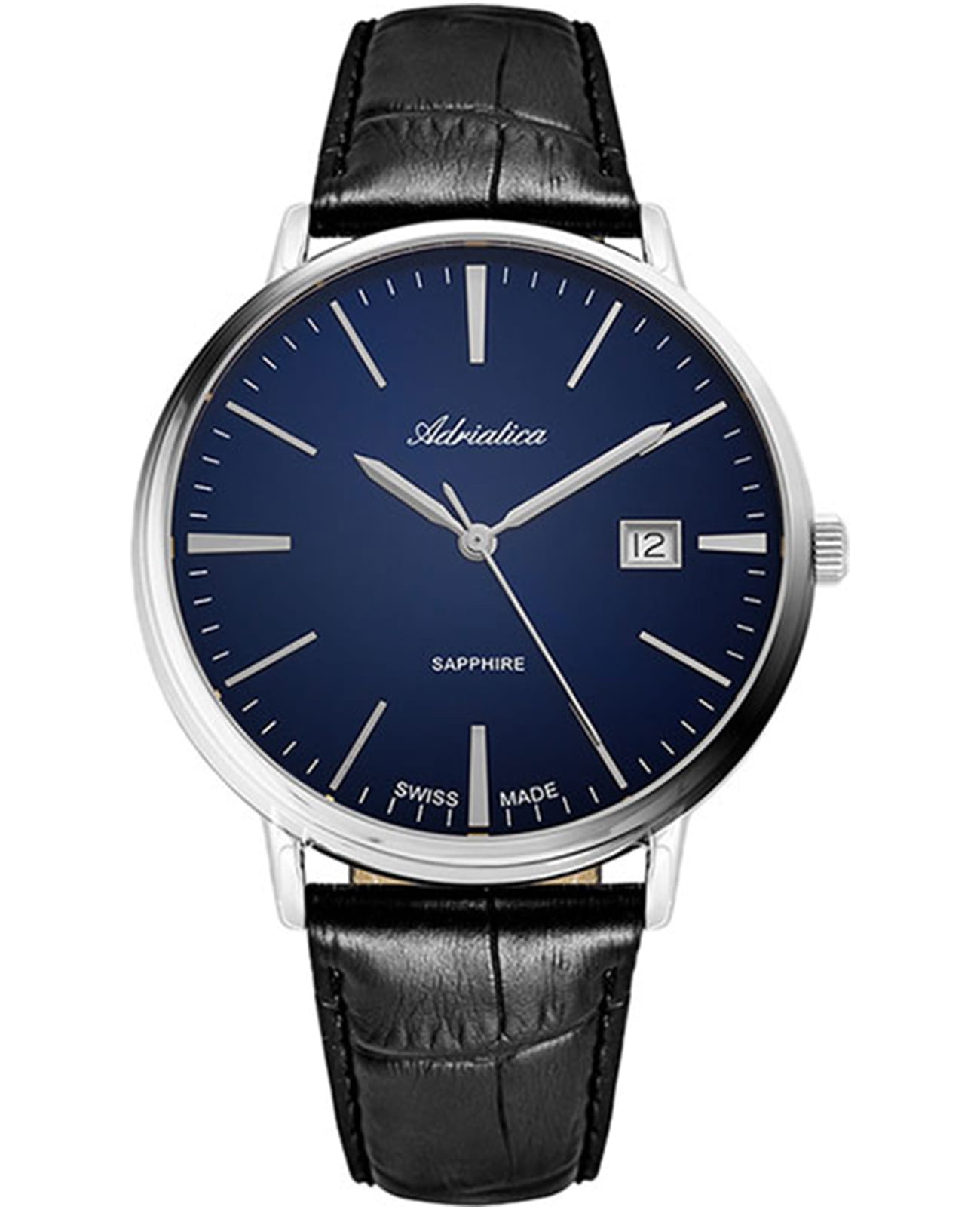 Adriatica Adriatica Pairs A1283.5215Q  A1283.5215Q кварцевые мужские часы синий циферблат, браслет кожаный — вид спереди