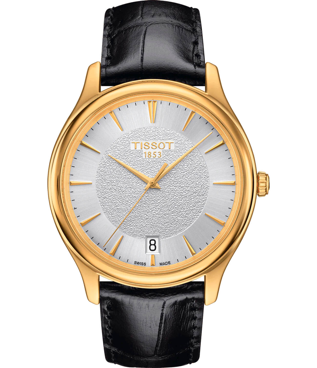 Tissot Tissot Fascination 18K Gold T924.410.16.031.00  T9244101603100 кварцевые мужские часы серый циферблат, браслет кожаный — вид спереди