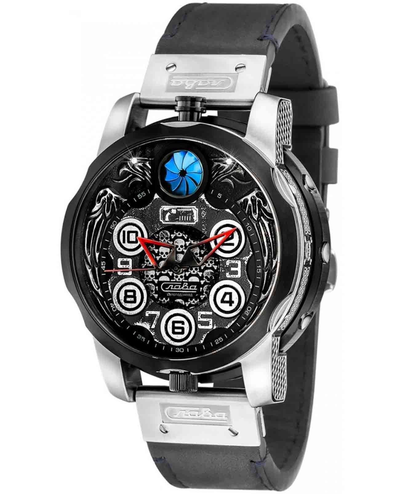 Слава Слава Русская RUлетка 1900201/300-NH05  1900201/300-NH05 механические мужские часы  циферблат, браслет кожаный — вид спереди