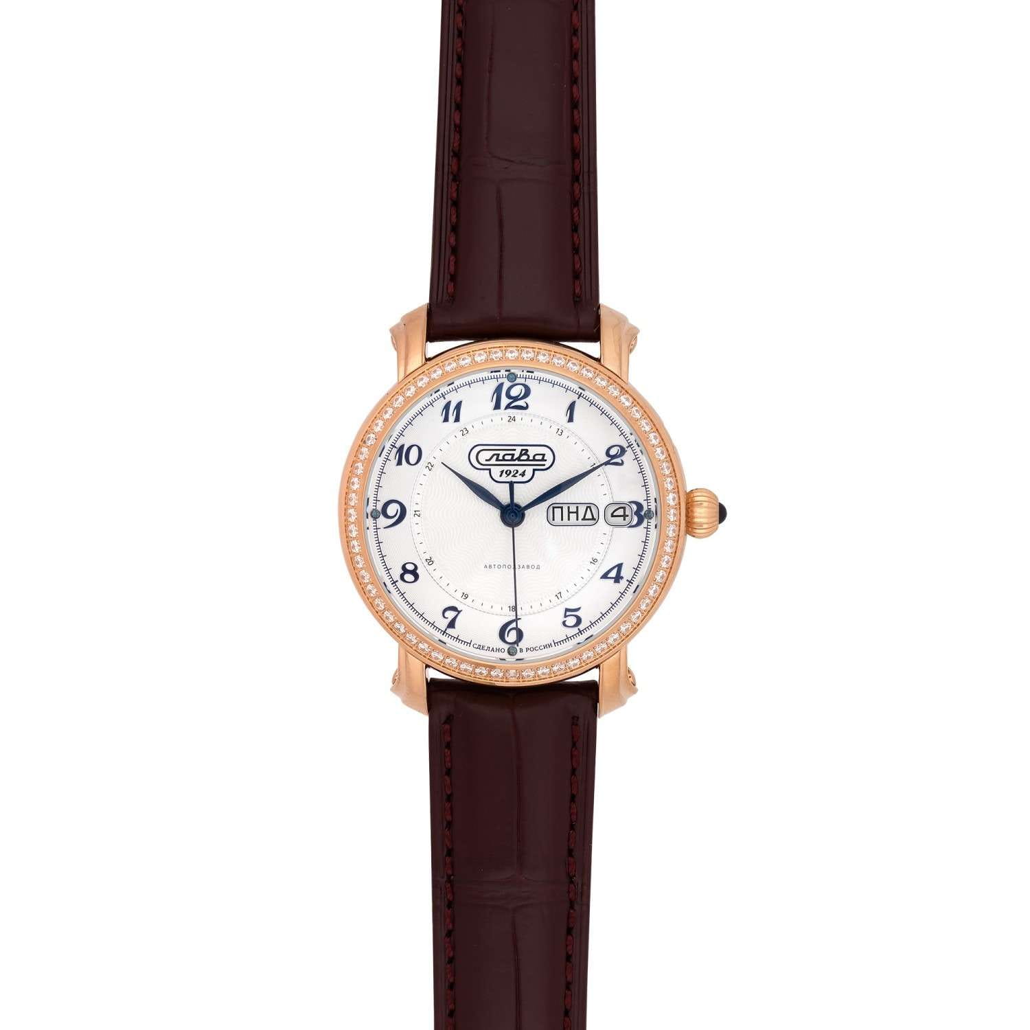 Слава Слава Слава России 7443615/300-2427-68,  россия мужские часы на браслете кожаный боковой вид