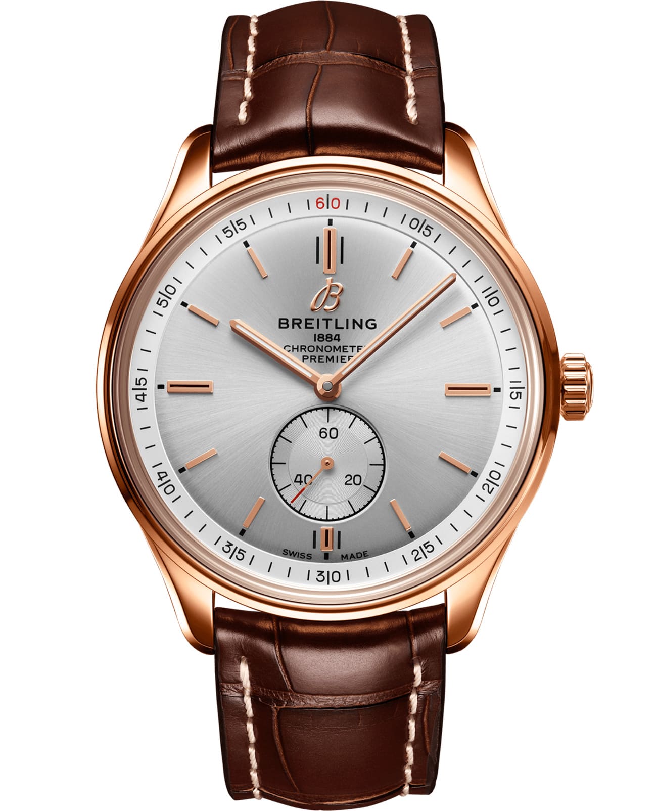 Breitling Breitling Premier Automatic 40 R37340351G1P1  R37340351G1P1 механические мужские часы серебристый циферблат, браслет кожаный — вид спереди