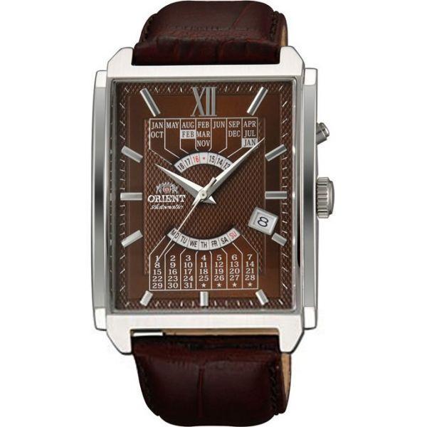 Orient Orient EUAG004T (FEUAG004T)  FEUAG004T механические мужские часы коричневый циферблат, браслет кожа + текстиль — вид спереди