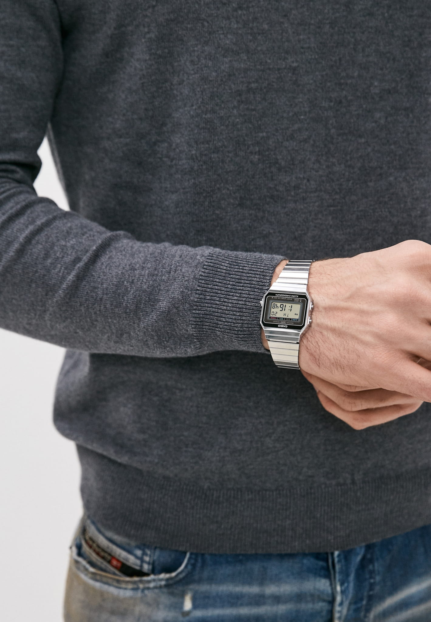 Casio Casio Collection A700WE-1A кварцевые мужские часы часы крупный план серый циферблата