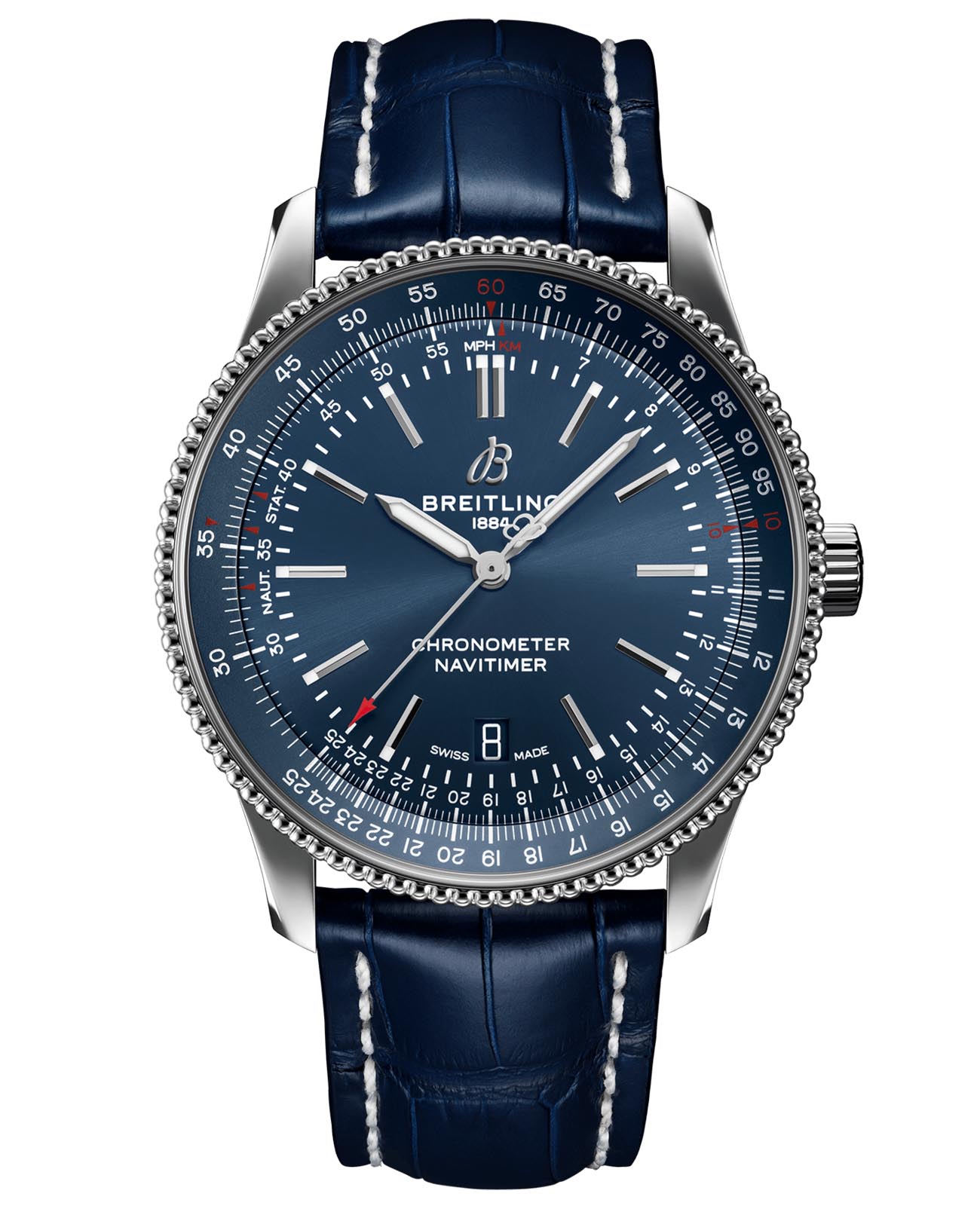 Breitling Breitling Navitimer Automatic 41 A17326161C1P3  A17326161C1P3 механические мужские часы синий циферблат, браслет кожаный — вид спереди