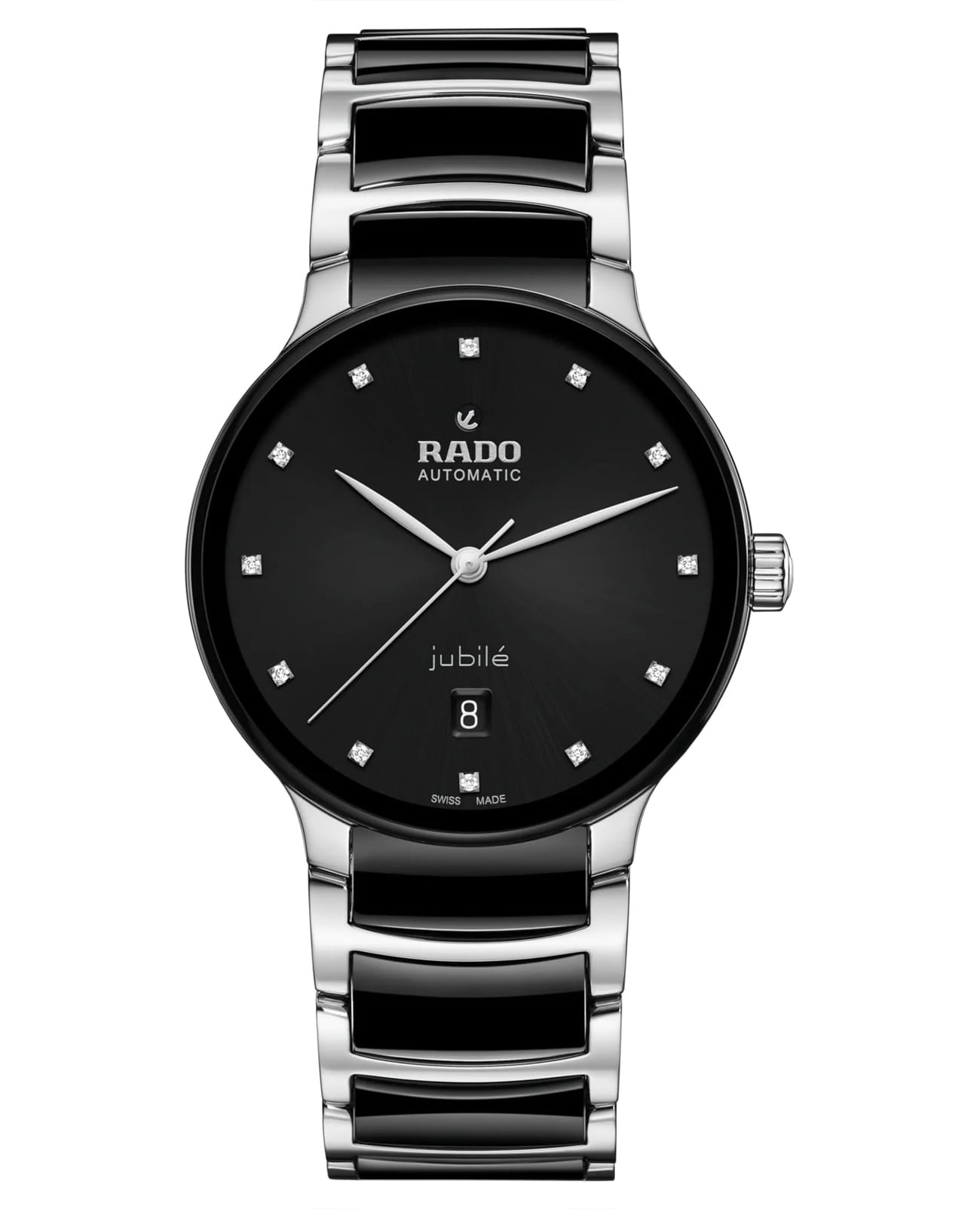 Rado Rado Centrix Automatic R30018742 Automatic R30018742 механические мужские часы черный циферблат, браслет сталь + высокотехнологичная плазменная керамика — вид спереди