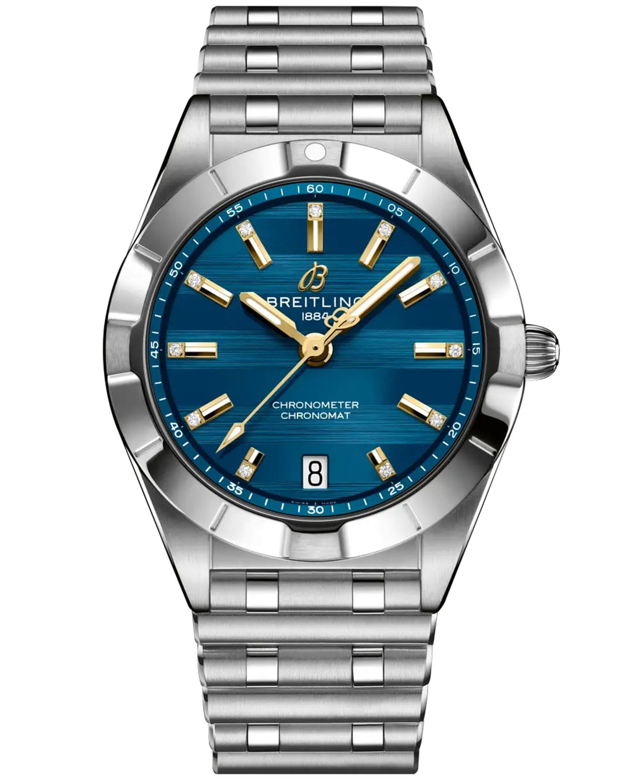 Breitling Breitling Chronomat 32 A773101B1C1A1  A773101B1C1A1 кварцевые женские часы синий циферблат, браслет нержавеющая сталь — вид спереди