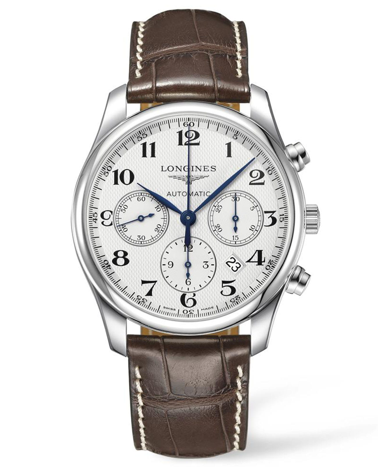 Longines Longines Master Collection L2.759.4.78.3  L27594783 механические мужские часы белый циферблат, браслет кожаный — вид спереди