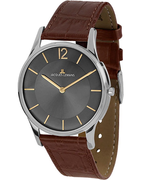 Jacques Lemans Jacques Lemans Classic 1-1944A  1-1944A кварцевые женские часы серый циферблат, браслет кожаный — вид спереди