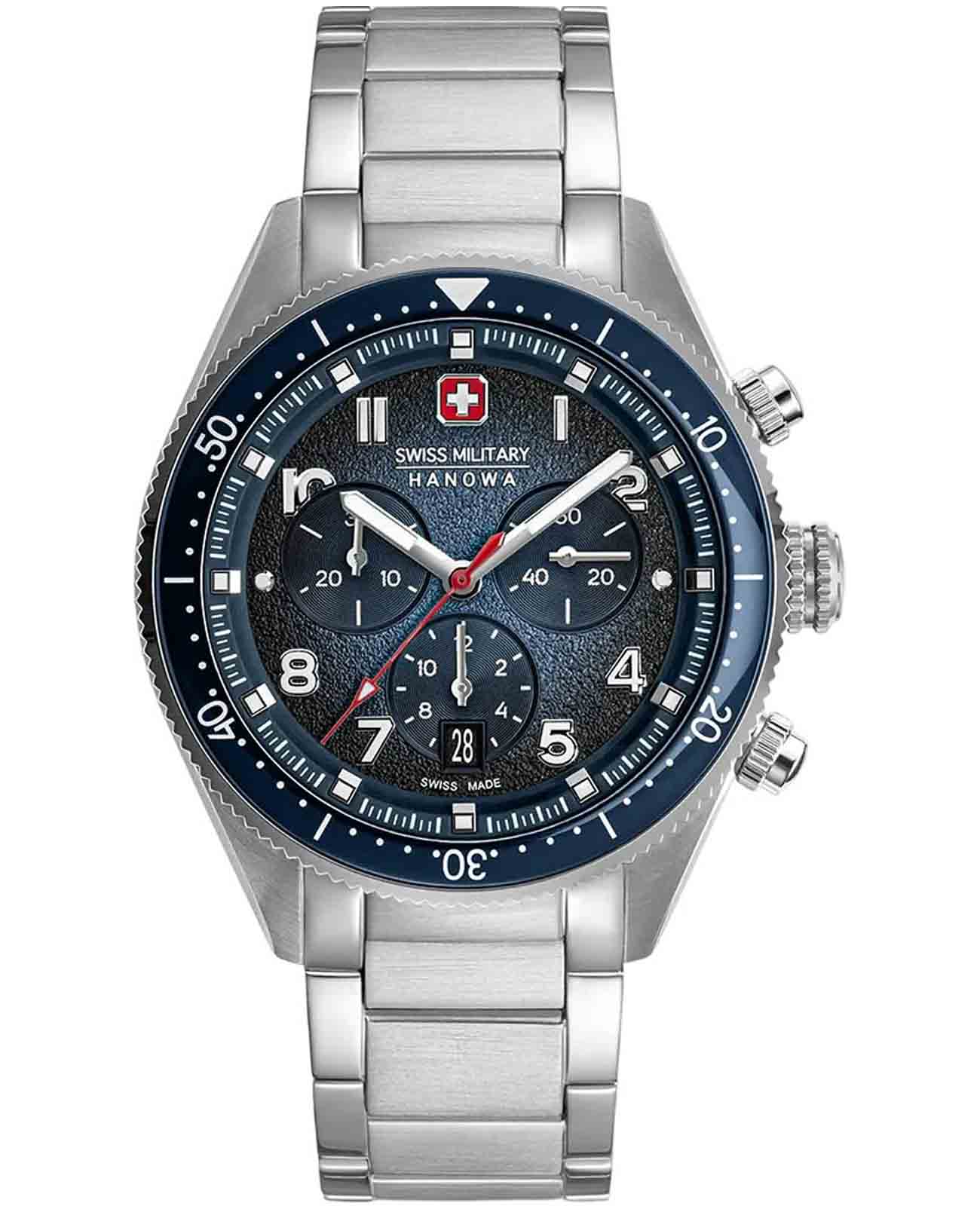 Swiss Military Hanowa Swiss Military Hanowa Greyhound SMWGI0003804  SMWGI0003804 кварцевые мужские часы черный циферблат, браслет нержавеющая сталь — вид спереди