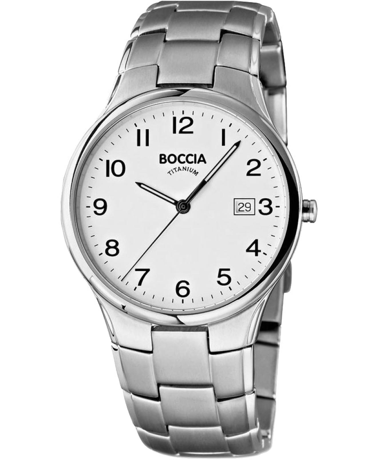Boccia Titanium Boccia Titanium Circle-Oval 3512-08  3512-08 кварцевые мужские часы белый циферблат, браслет титановый — вид спереди