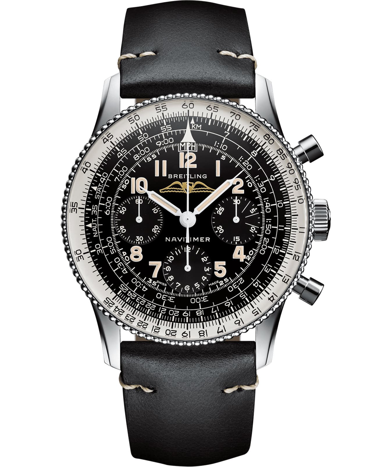 Breitling Breitling Navitimer Ref. 806 1959 Re-Edition AB0910371B1X1  AB0910371B1X1 механические мужские часы черный циферблат, браслет кожаный — вид спереди