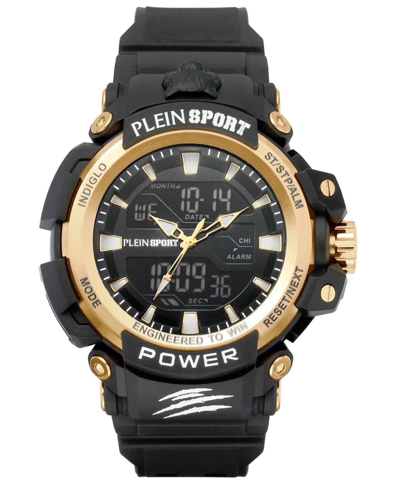 Plein Sport Plein Sport Combat PSNBA0523  PSNBA0523 кварцевые мужские часы черный циферблат, браслет силикон — вид спереди