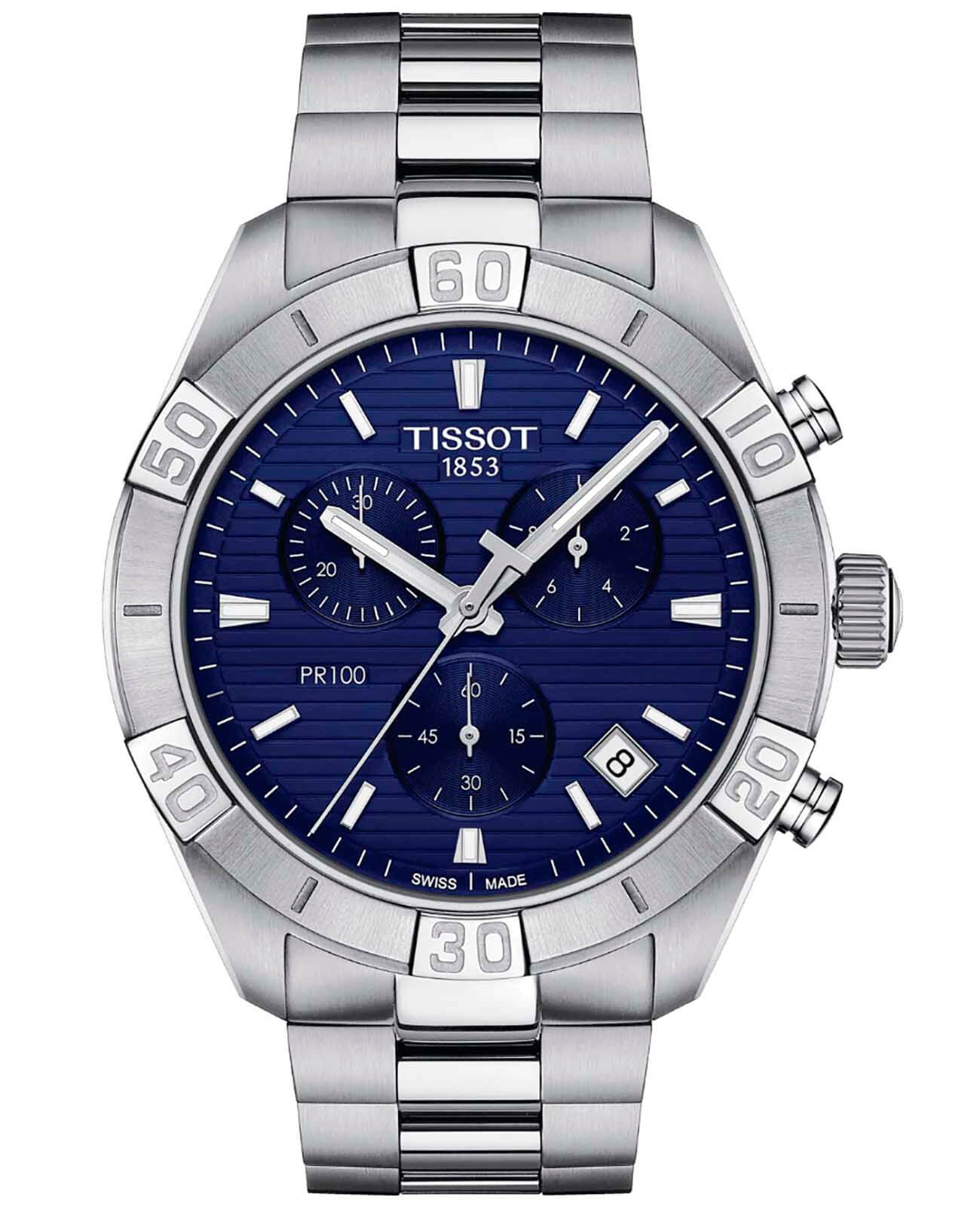 Tissot Tissot PR 100 Sport Gent Chronograph T101.617.11.041.00 PR 100 T1016171104100 кварцевые мужские часы синий циферблат, браслет нержавеющая сталь — вид спереди