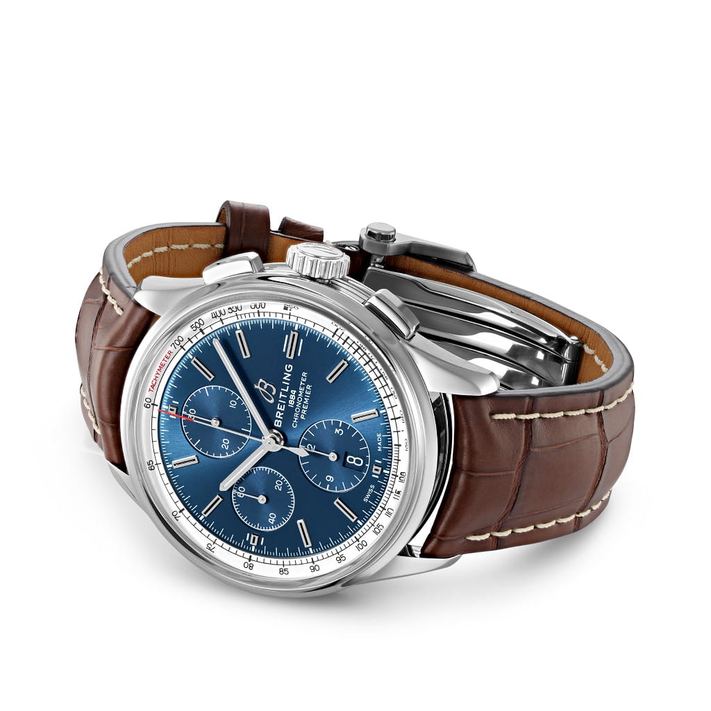 Breitling Breitling Premier Chronograph 42 A13315351C1P1, premier швейцария мужские часы на браслете кожаный боковой вид