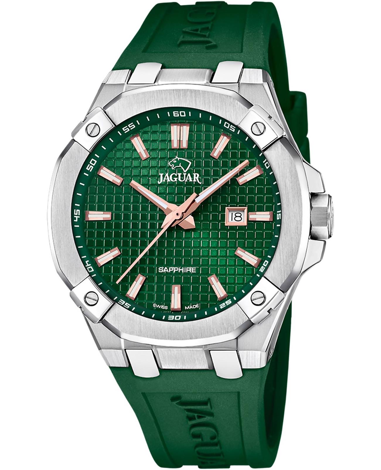 Jaguar Jaguar Diplomatic Quartz J1010/3  J1010/3 кварцевые мужские часы зеленый циферблат, браслет каучук — вид спереди