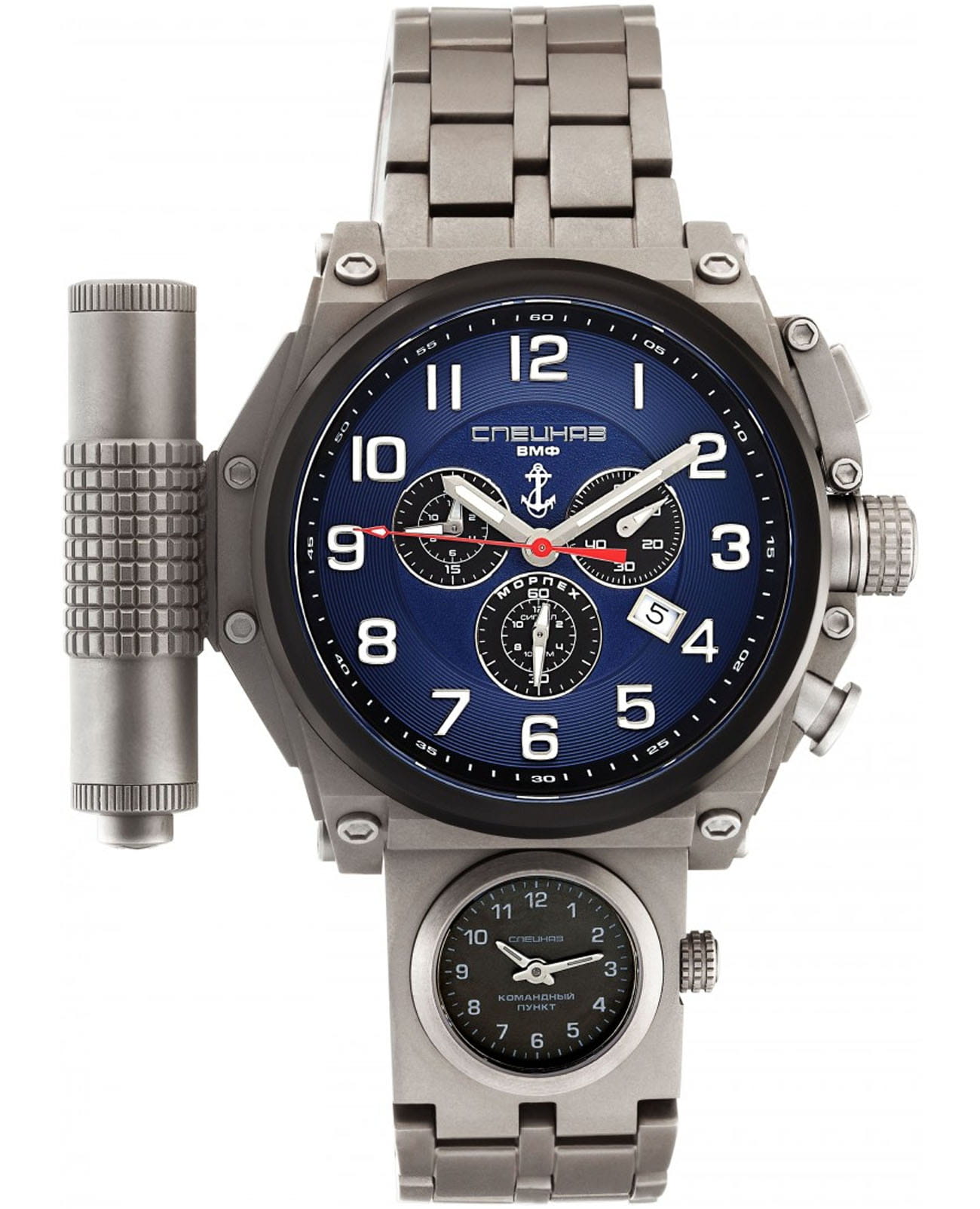 Спецназ Спецназ 5 Стихий С9157339-5130.D  С9157339-5130.D кварцевые мужские часы синий циферблат, браслет титановый — вид спереди