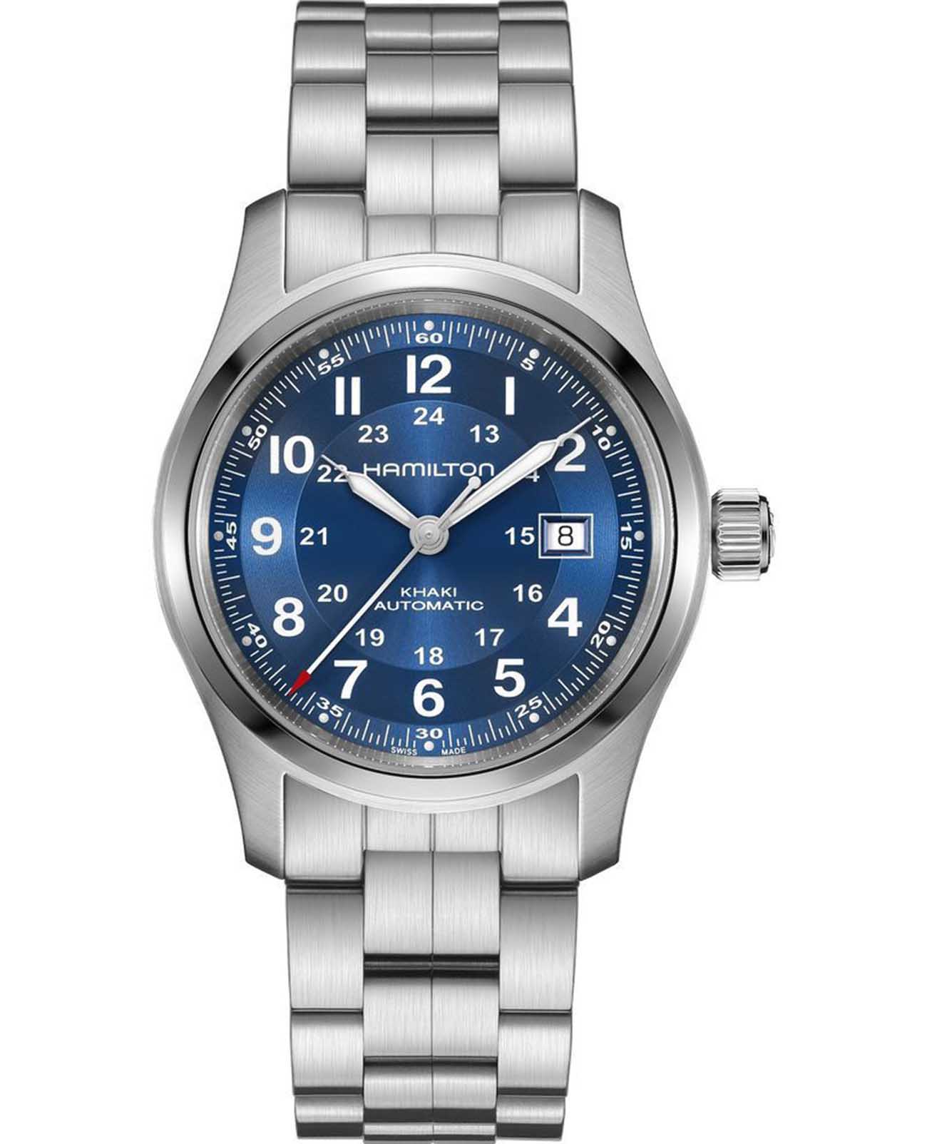 Hamilton Hamilton Khaki Field Auto H70605140  H70605140 механические мужские часы синий циферблат, браслет нержавеющая сталь — вид спереди