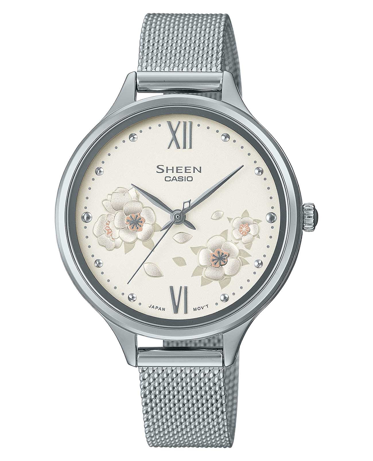 Casio Casio Sheen SHE-4551M-7AUDF  SHE-4551M-7AUDF кварцевые женские часы бежевый циферблат, браслет сталь с ip покрытием — вид спереди