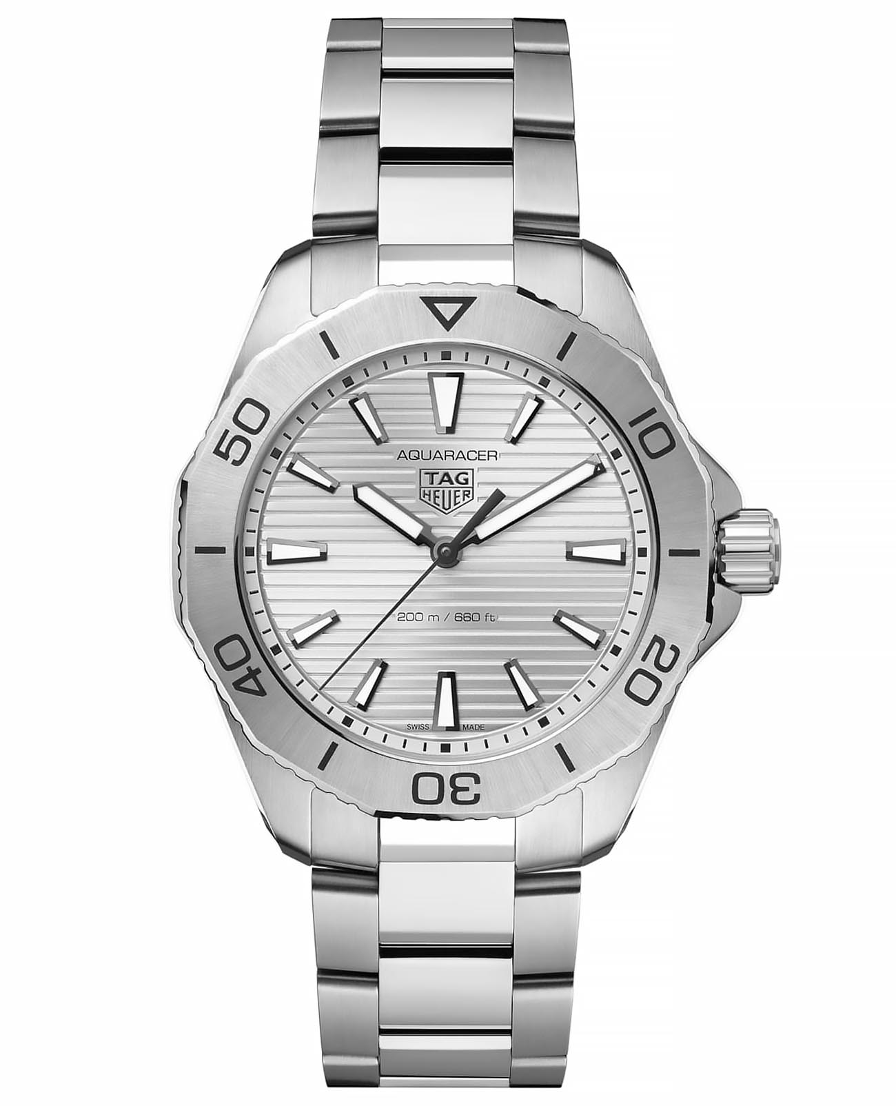 TAG Heuer TAG Heuer Aquaracer Professional 200 WBP1111.BA0627  WBP1111.BA0627 кварцевые мужские часы серебристый циферблат, браслет нержавеющая сталь — вид спереди