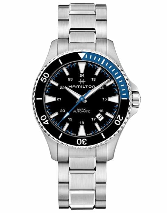 Hamilton Hamilton Khaki Navy Scuba H82315131  H82315131 механические мужские часы черный циферблат, браслет нержавеющая сталь — вид спереди