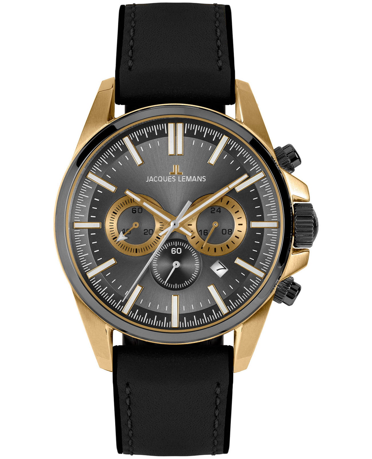 Jacques Lemans Jacques Lemans Sport 1-2119D  1-2119D кварцевые мужские часы серый циферблат, браслет кожа + силикон — вид спереди