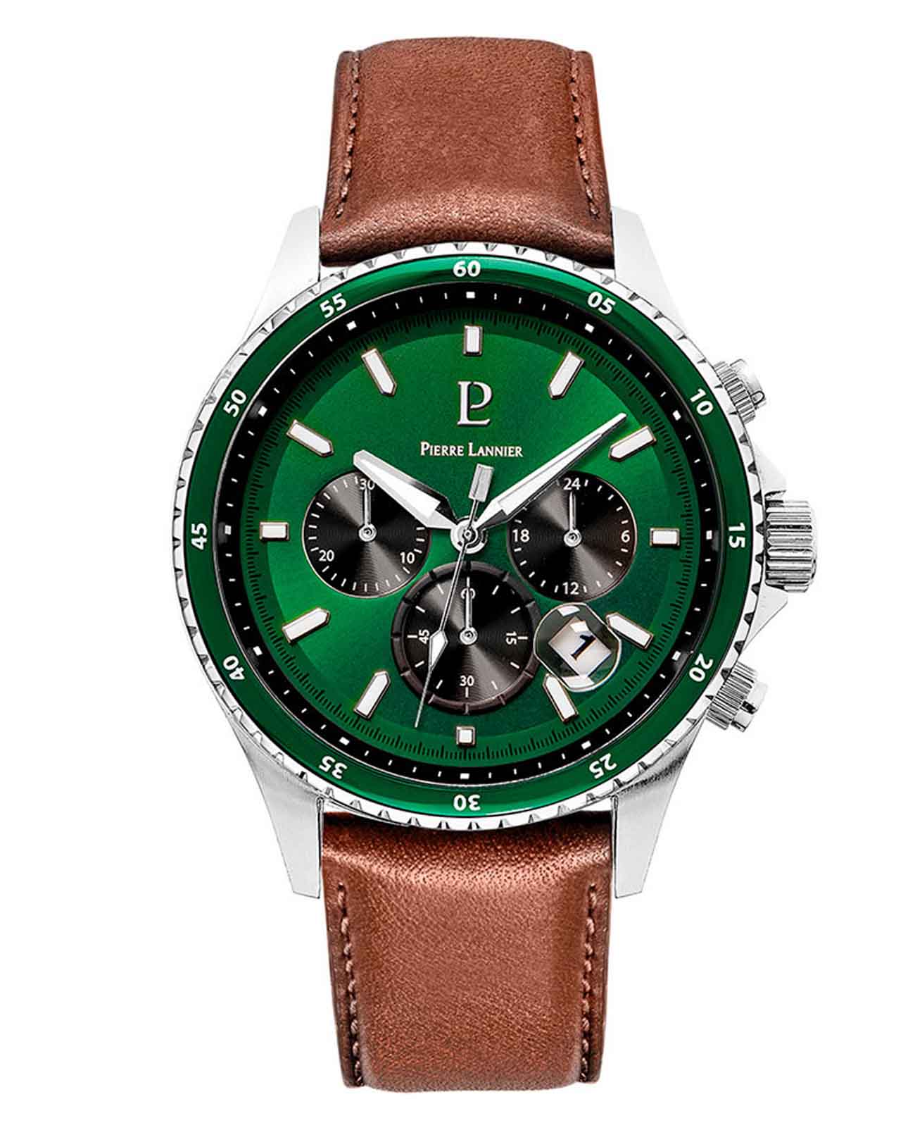 Pierre Lannier Pierre Lannier Cronos 227G164  227G164 кварцевые мужские часы черный циферблат, браслет кожаный — вид спереди