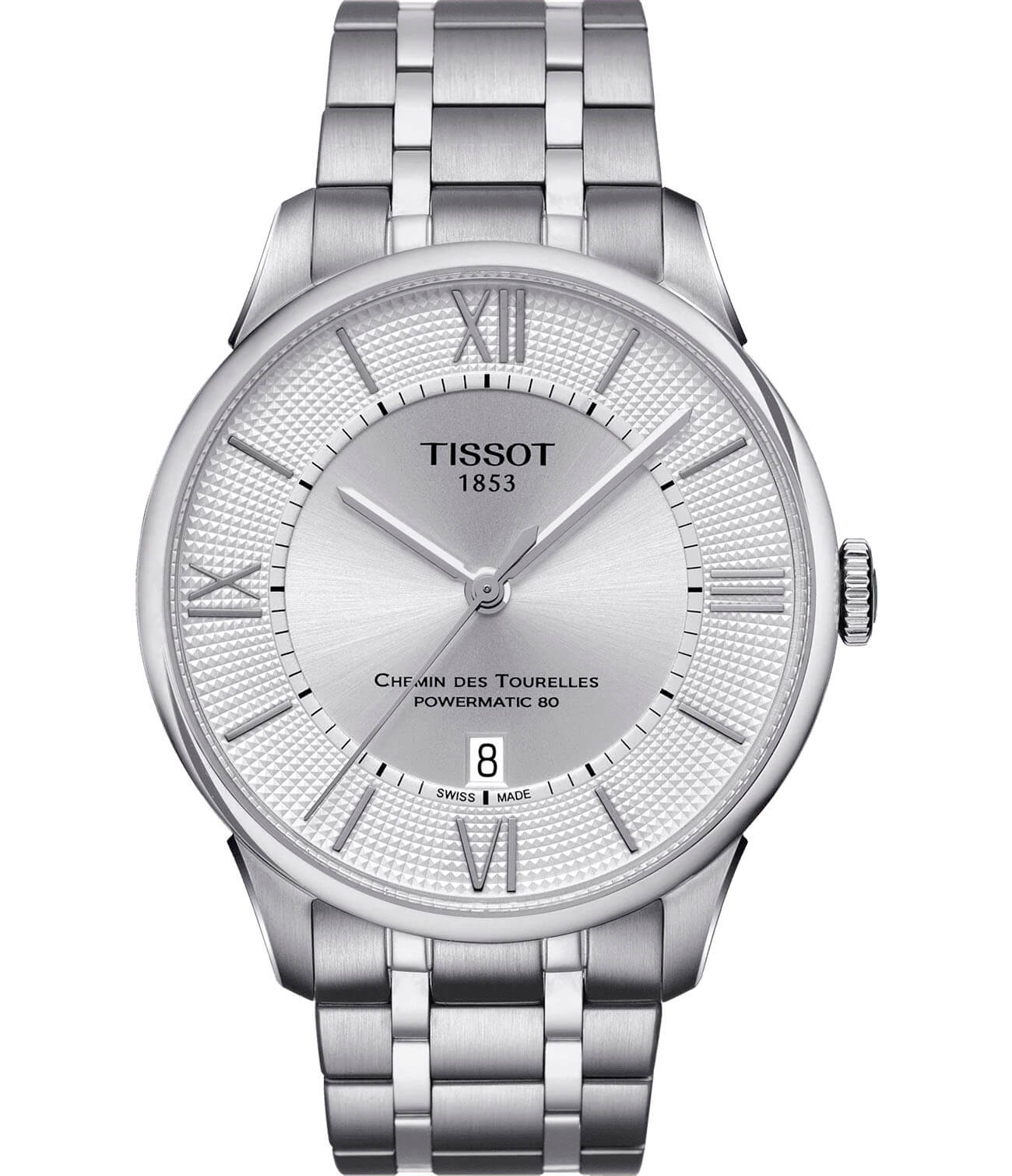 Tissot Tissot Chemin des Tourelles Powermatic 80 T099.407.11.038.00 Chemin des Tourelles T0994071103800 механические мужские часы серебристый циферблат, браслет нержавеющая сталь — вид спереди