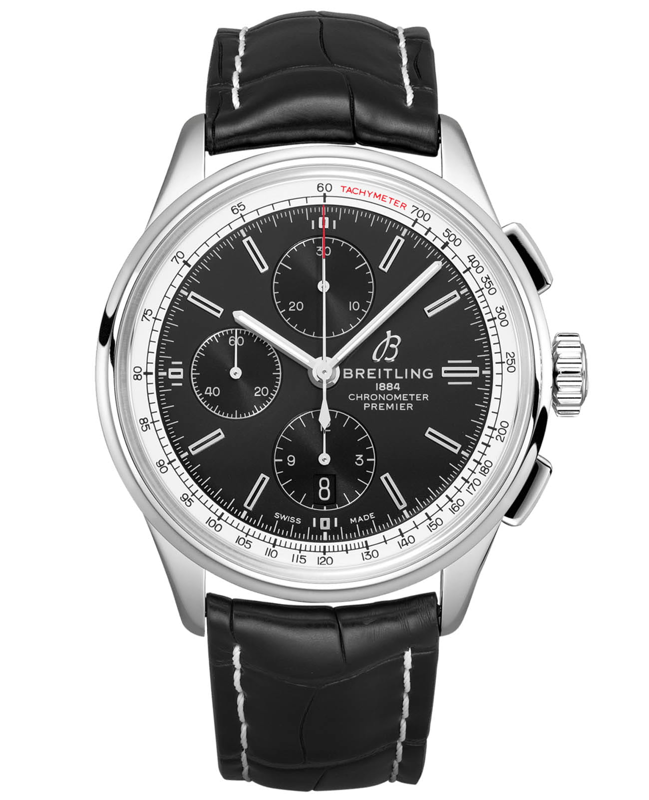 Breitling Breitling Premier Chronograph 42 A13315351B1P1  A13315351B1P1 механические мужские часы черный циферблат, браслет кожаный — вид спереди