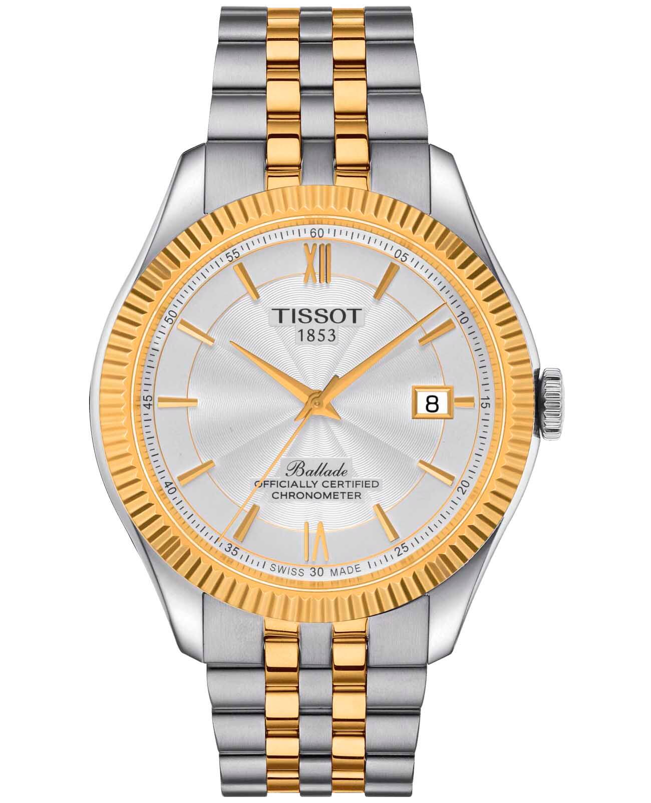 Tissot Tissot Ballade Powermatic 80 Silicium T108.408.22.278.01 Ballade T1084082227801 механические мужские часы серебристый циферблат, браслет сталь c pvd покрытием — вид спереди