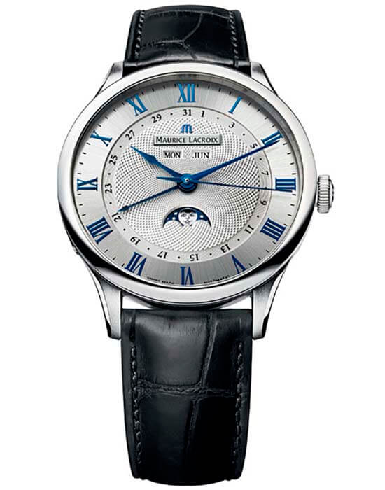 Maurice Lacroix Maurice Lacroix Masterpiece Tradition Phases de Lune MP6607-SS001-110-1  MP6607-SS001-110-1 механические мужские часы серебристый циферблат, браслет кожаный — вид спереди