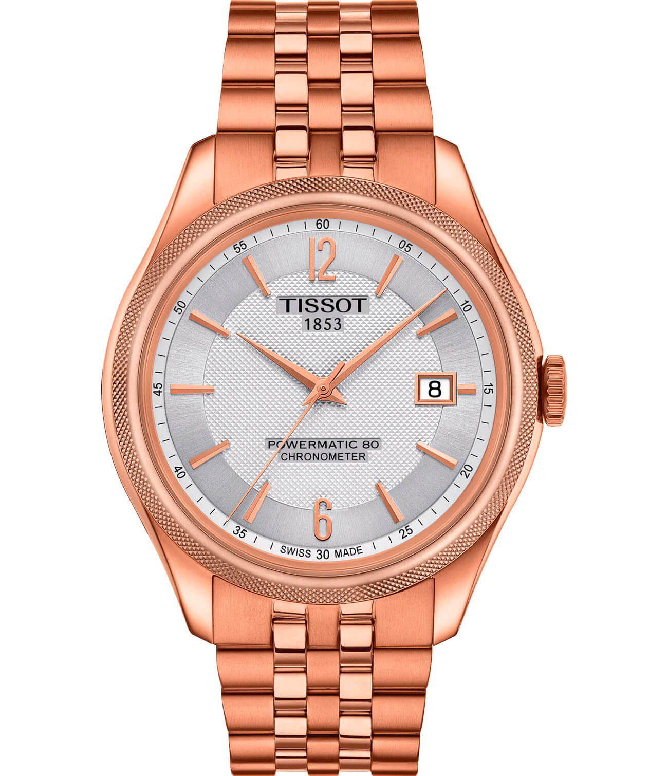 Tissot Tissot Ballade Powermatic 80 COSC T108.408.33.037.00 Ballade T1084083303700 механические мужские часы серебристый циферблат, браслет сталь c pvd покрытием — вид спереди
