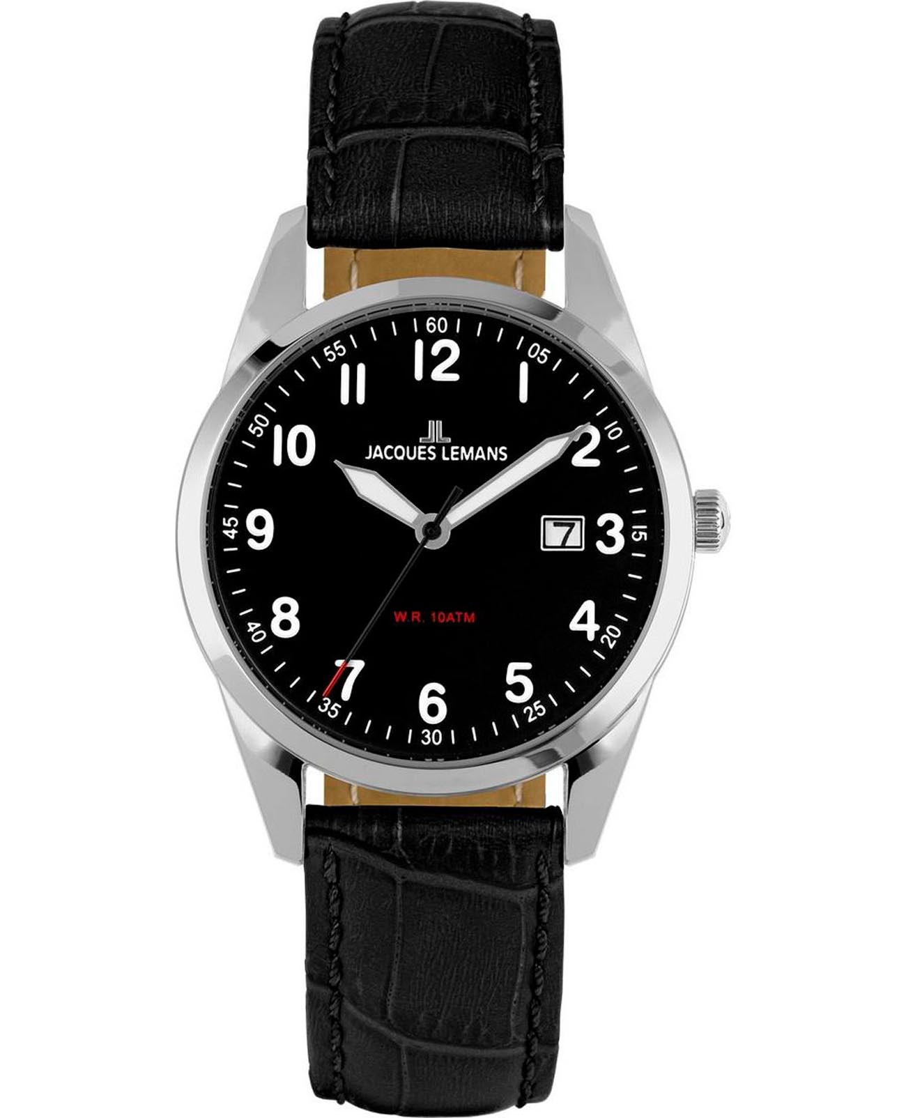Jacques Lemans Jacques Lemans Serie 200 1-2005A  1-2005A кварцевые женские часы черный циферблат, браслет кожаный — вид спереди