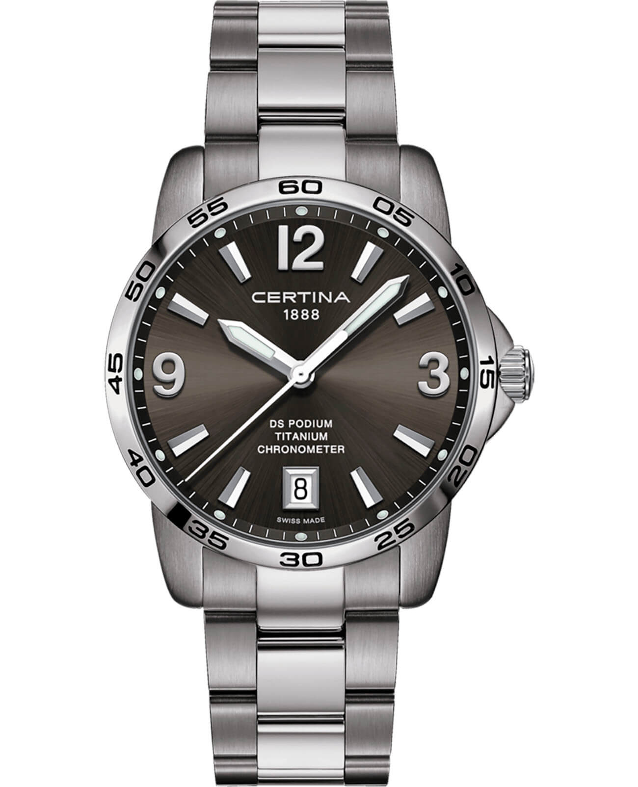 Certina Certina DS Podium 40mm C034.451.44.087.00  C0344514408700 кварцевые мужские часы серый циферблат, браслет титановый — вид спереди