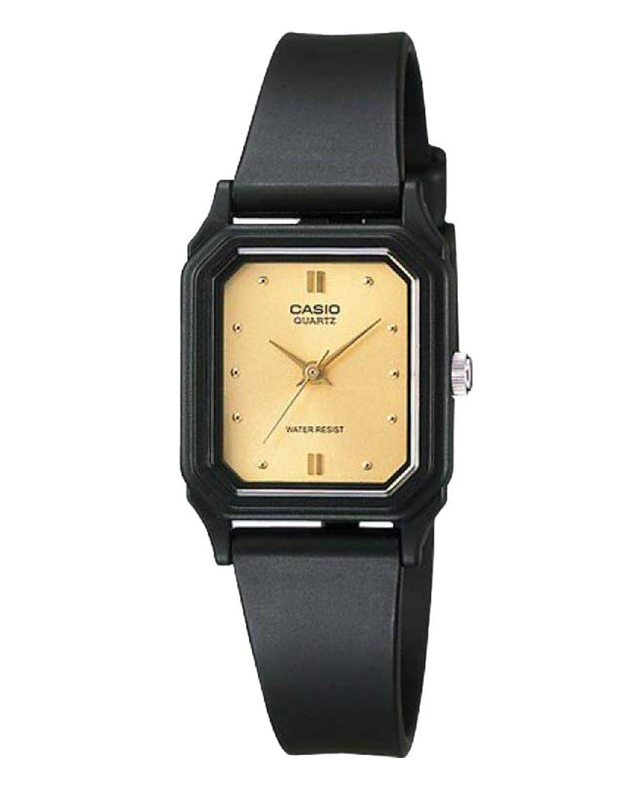 Casio Casio Collection LQ-142E-9ADF (LQ-142E-9A)  LQ-142E-9A кварцевые женские часы золотой циферблат, браслет пластик — вид спереди
