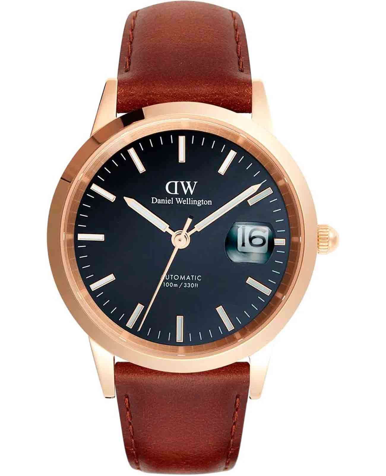 Daniel Wellington Daniel Wellington Iconic Automatic DW00100758  DW00100758 механические мужские часы синий циферблат, браслет кожаный — вид спереди